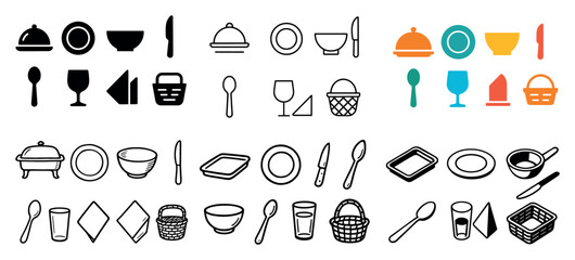 Icon set of dining and kitchenware