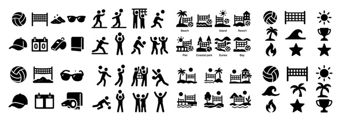 Beach activities and resort icon set