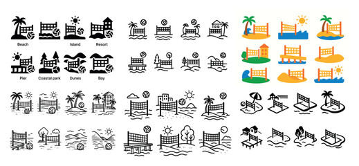 Obraz premium Coastal resort icons and illustrations