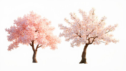 Obraz premium Two beautiful cherry blossom trees in full bloom against a bright white background