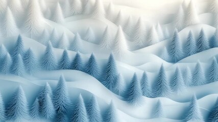 Abstract white winter paper cut landscape background backdrop with snowy pine tree forest for elegant Christmas holiday greeting card and new year design