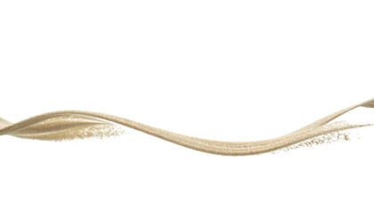 Obraz premium A curving beige fluid splash, isolated against a stark black background