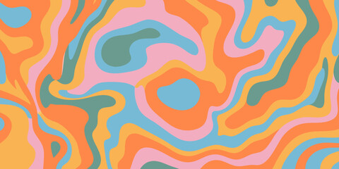 Abstract liquid swirl pattern featuring bright orange teal and pink hues