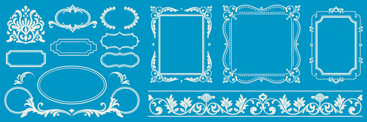 Elegant Vintage Vector Frames and Decorative Flourish Elements Set for Classic Design Projects
