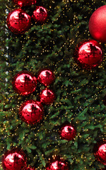 Christmas and New Year decorations with cake and candles, close up. Ornaments, festive table, warm...
