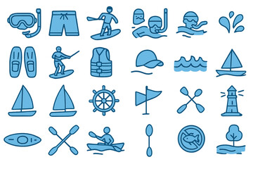 Various water sports and activities icons representing fun times at the beach or lake