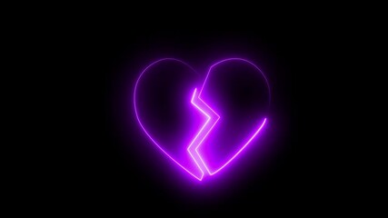 Animation icon of a broken red heart 4k on black background. Broken heart concept animation. love broken heart neon sign animation Neon broken heart no valentines day indicates on background... - Powered by Adobe