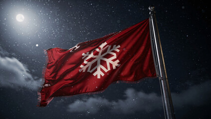 Red Flag with Bold White Snowflake under Blue Sky