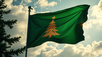 Green Flag with Golden Christmas Tree