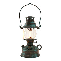 Vintage oil lantern with a warm glowing flame