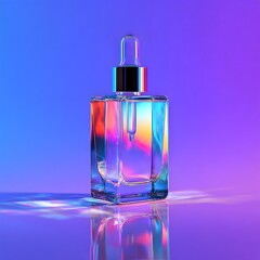 Glass dropper bottle with Aurora neon lighting