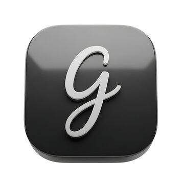 Stylized white letter g on a dark glossy square icon