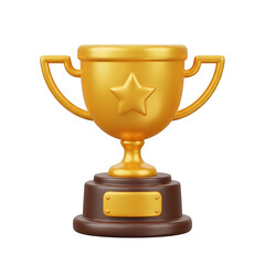 Golden trophy with star emblem and wooden base