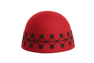 Red Tarboosh Hat with Black Embroidery
