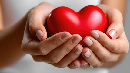 Hands gently holding a vibrant red heart, symbolizing organ donation, giving life, healthcare, charity, love, sharing hope, and supporting a critical cause for saving lives