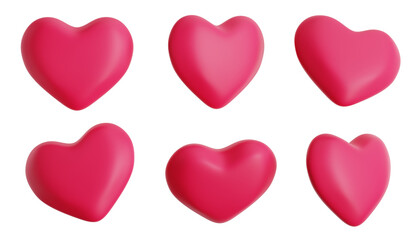 3d heart icons collection on isolated transparent background