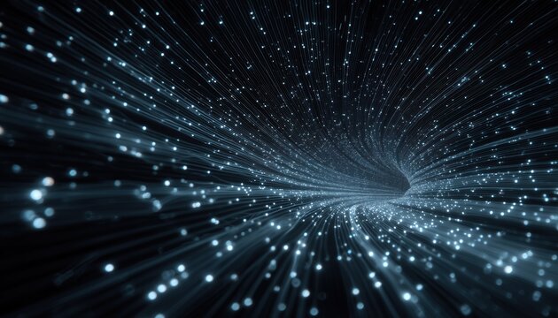Abstract Wireframe Portal With Connections And Dots: Cyber Futuristic Speed Tunnel And Sci-Fi Wormhole In Matrix Technology Decoder Rendering. - Powered by Adobe