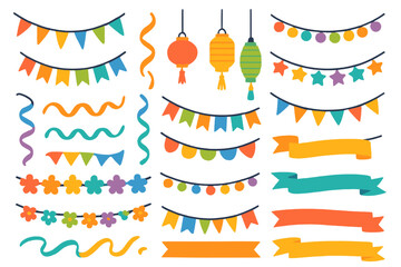 Colorful decorations hanging in different designs for a festive event celebration
