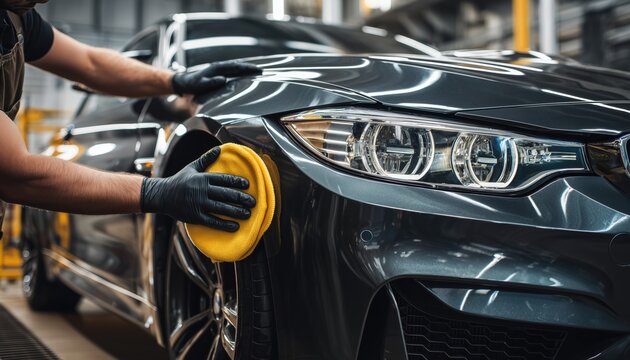 Man Polishing Cars And Applying Coatings, Helping To Eliminate Surface Contaminants For A Superior Finish.