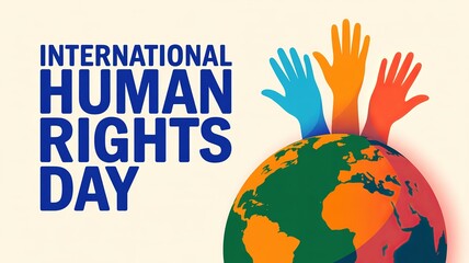 Bright design promoting justice, dignity, and universal human rights protection.