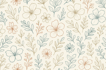 Floral pattern design with various flowers and leaves on a light background, used for decoration or textile printing