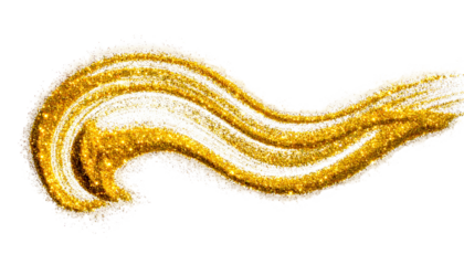 A swirling, textured golden streak, appearing as a brushstroke on a stark black background