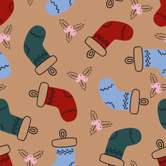 Holiday Stockings Decoration Vector Seamless Pattern