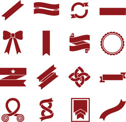 Red Paper Ribbon Silhouettes  Diagonal Ribbon, Flowing Wavy Banner, Looped Curl Ribbon, and Double Fold Ribbon Banner  EPS File