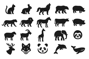 Obraz premium Various animal silhouettes arranged in a grid pattern showing different species and shapes