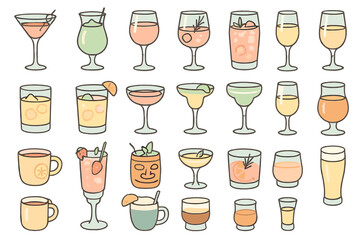 Various types of drinks served in different glasses at a gathering during the afternoon