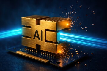 AI Hardware Accelerator With Cybernetic Energy Streams and Futuristic Sparks. AI Hardware Accelerator With Cybernetic Energy Streams and Futuristic Sparks

