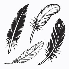 Obraz premium Set of Bird Feather. Feathers vector set in a flat style. Pen icon. Black quill feather silhouette. Plumelet collection isolated on white background 