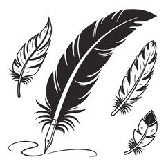 Obraz premium Set of Bird Feather. Feathers vector set in a flat style. Pen icon. Black quill feather silhouette. Plumelet collection isolated on white background 