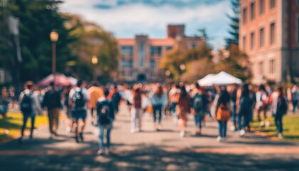 Vibrant Atmosphere Of A College Campus Quad Bursting With Energetic Students During The First Week Of Activities, Creating A Lively Scene.