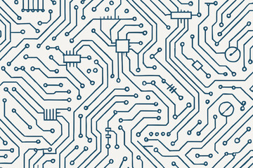 Circuit pattern showing lines and connections on a white background showcasing electronic design layout