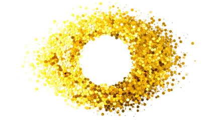 A circular eye shape, golden glitter surrounds a black hole