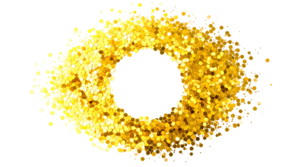 A circular eye shape, golden glitter surrounds a black hole