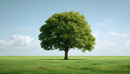 Lush Green Tree Standing Proudly On A Verdant Meadow, Creating A Beautiful Scene Of Nature'S Harmony And Tranquility.