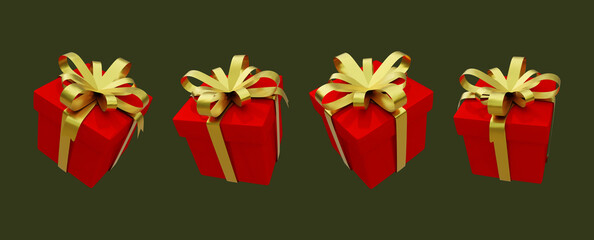 Red Gift Boxes with Gold Ribbon on green Background