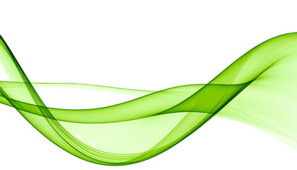 Green abstract ribbon curves across black background, conveying motion and fluidity
