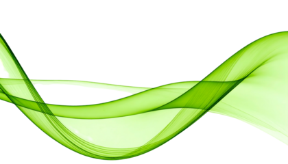 Green abstract ribbon curves across black background, conveying motion and fluidity