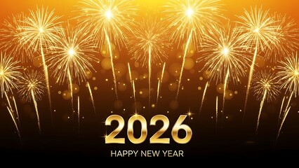 Golden fireworks illuminate the sky celebrating the arrival of the new year 2026
