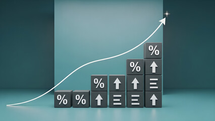Business Growth Percentage Chart Upward Trend Teal Copy Space