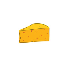 Yellow cheese wedge in a modern flat style. Hand drawn doodled design of dairy product. Vector illustration isolate on white background.