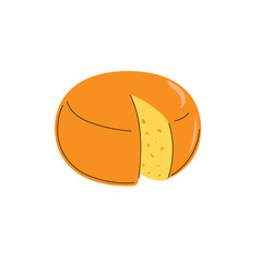Cheese wheel in flat modern style. cheese head in simple minimalistic doodled design. Vector illustration isolated on white.