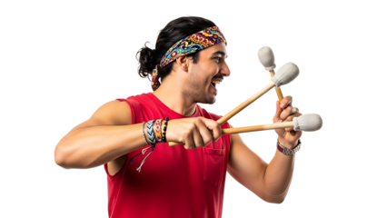 Enthusiastic Drummer Playing with Rhythmic Passion