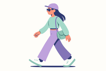 Stylish young woman walking casually in urban setting