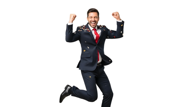 Happy businessman celebrating victory with joy and excitement - Powered by Adobe