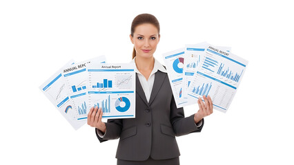 A businesswoman presenting financial reports with confidence and knowledge