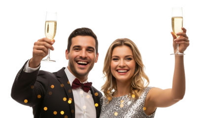 Couple Celebrating With Champagne Glasses 